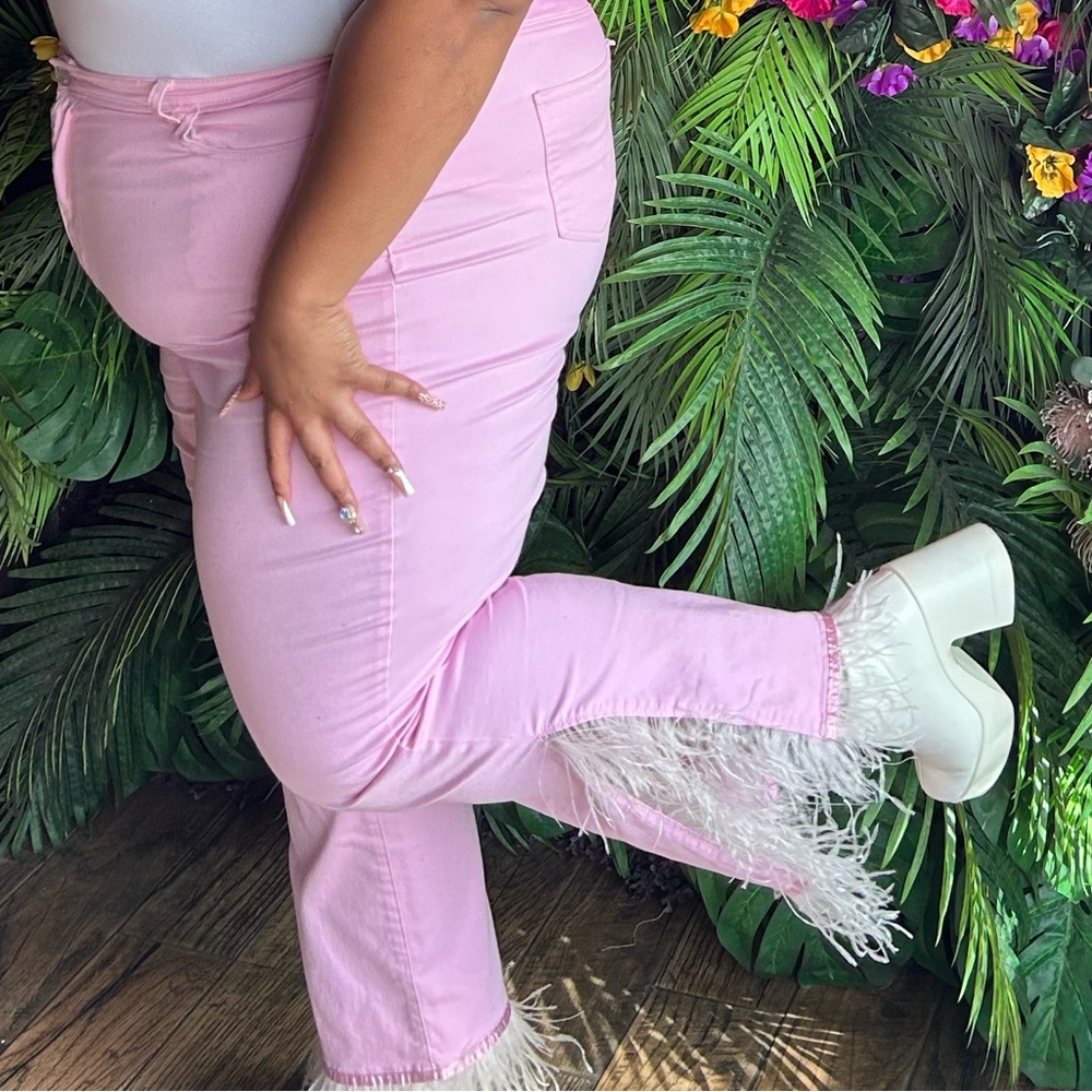 Pink Feather split jeans